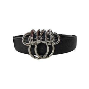 DISNEY 2024 MINNIE MOUSE BLACK WEB BELT – POLISHED METAL MINNIE EARS BUCKLE